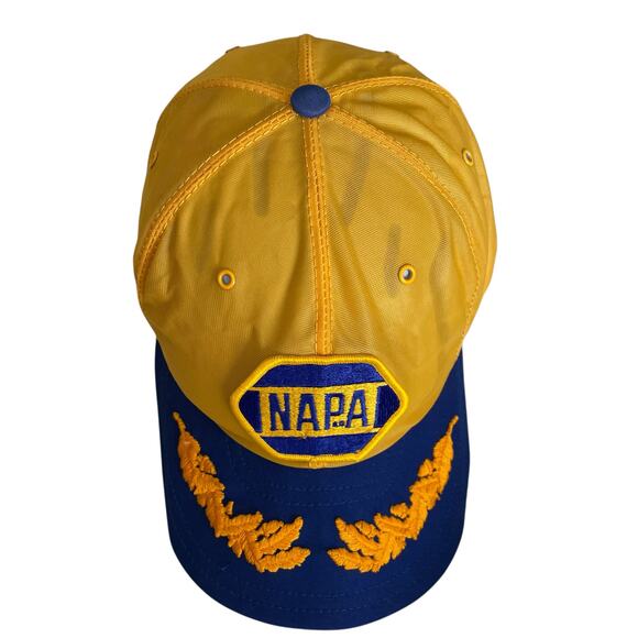 Vintage NAPA Auto Parts Hat Patch Logo Snapback Scrambled Egg Brim Yellow Blue - Picture 4 of 12